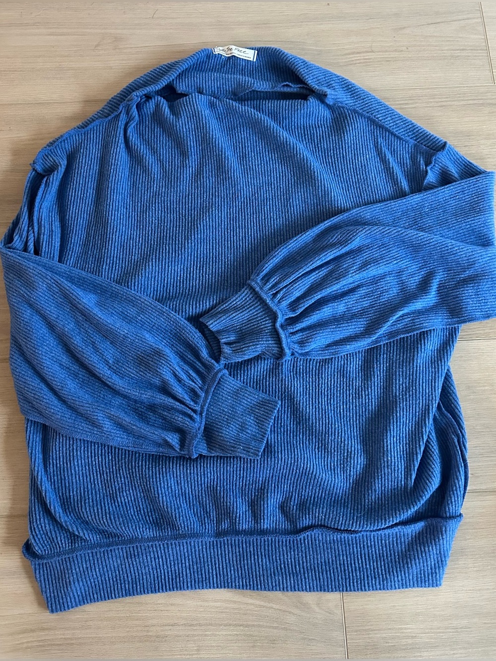 Free People We the Free Blue Long Sleeve Hacci Top